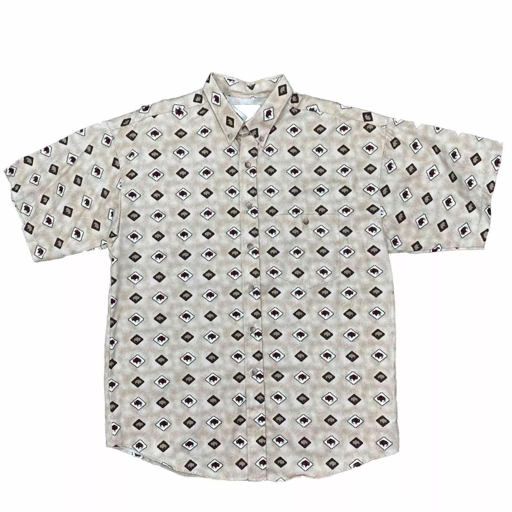 Vintage Panhandle Slim Buffalo Animal Diamond Aztec Western Shirt USA Made Large